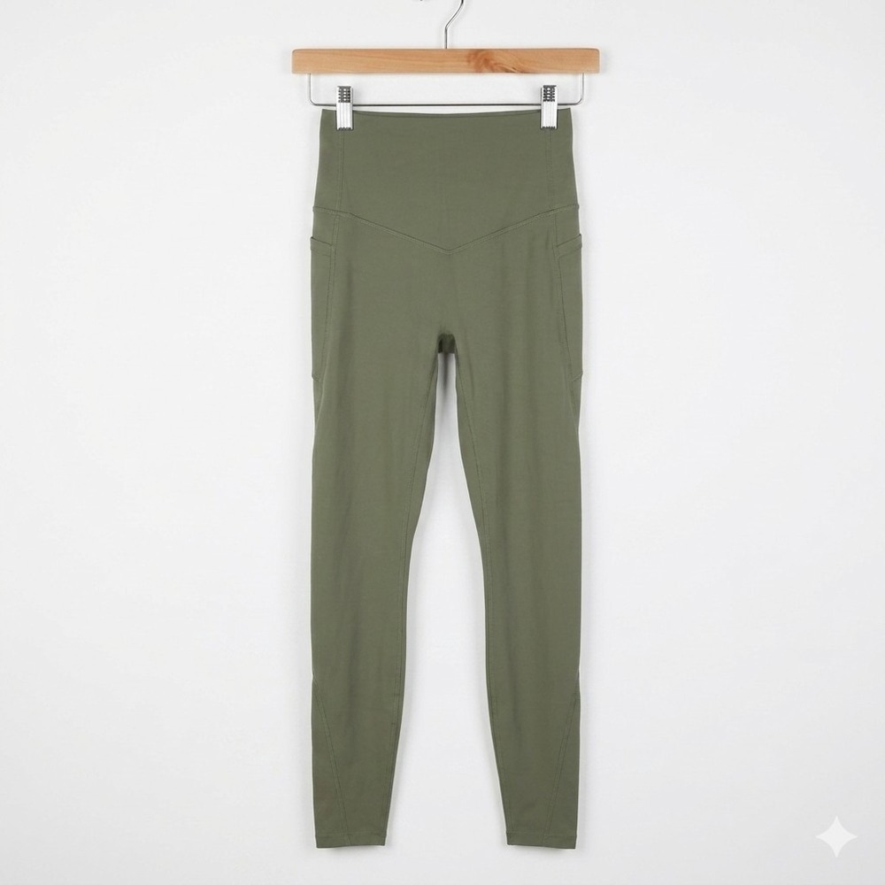 Halara High Waisted Full Length Leggings with Pockets Olive Green Size S